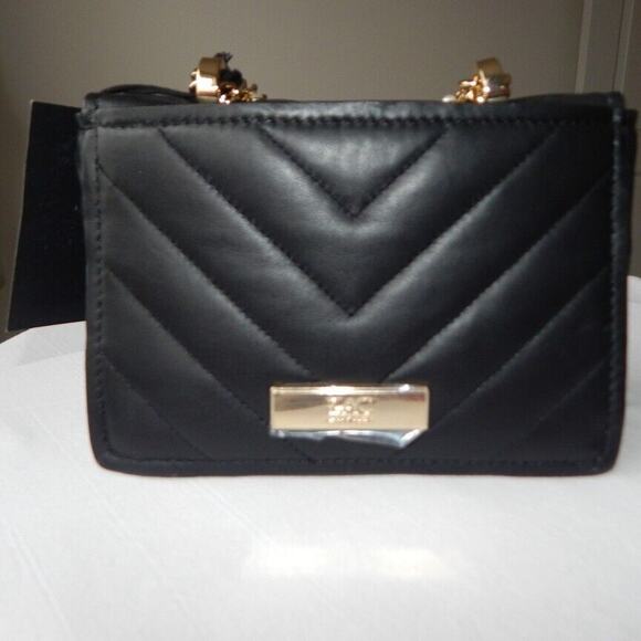ZAC POSEN SOFT EARTHETTE Pearl Lady Chevron Quilted Chain Shoulder Bag Black NWT - Picture 12 of 14